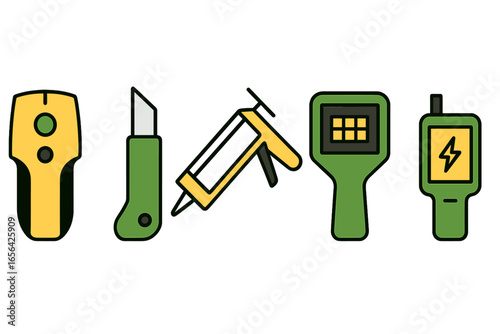 Collection of construction and measurement tools