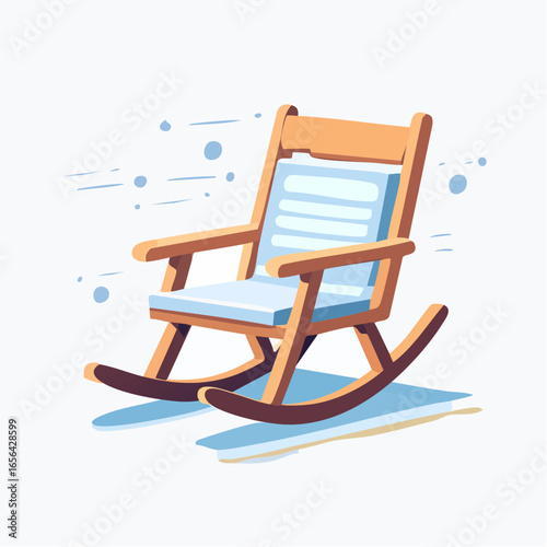 Light Beige Wooden Rocking Chair With Light Blue Cushion