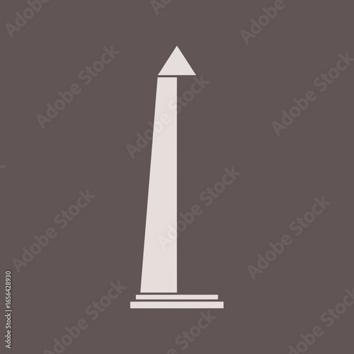 Minimalist illustration of a tall monument with a pyramidal top on brown background.