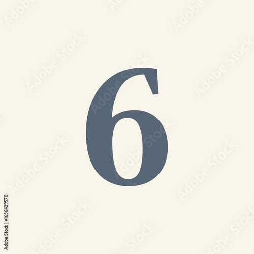 A large numeral six is displayed on a cream colored background.