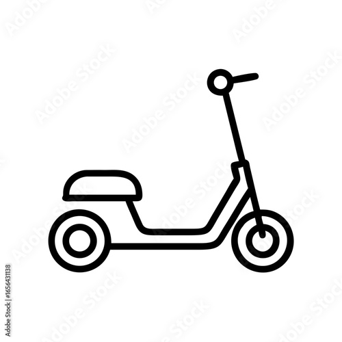 Electric scooter outline with seat, transportation concept vector illustration black and white