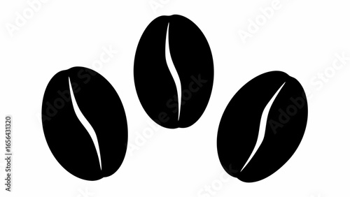 Illustration of three coffee beans in black and white with a minimalist design aesthetic and clean lines