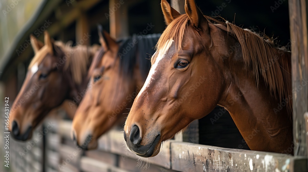 Fototapeta premium Color shot of some horses in a stable