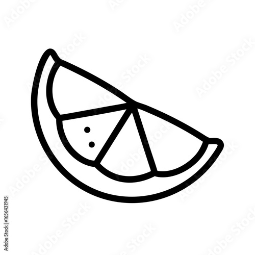 Simple line art illustration of a sliced lemon or orange wedge