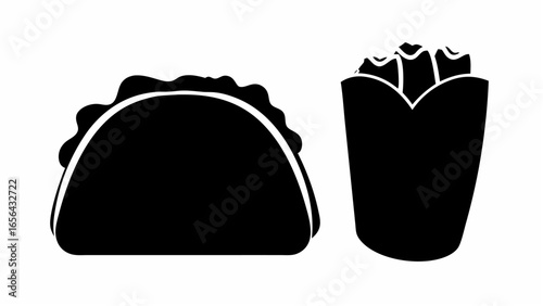 Silhouette illustration of a taco and a burrito side by side on a white background food design