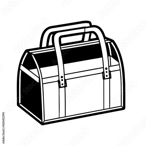 Stylized black and white illustration of a duffel bag with thick outlines