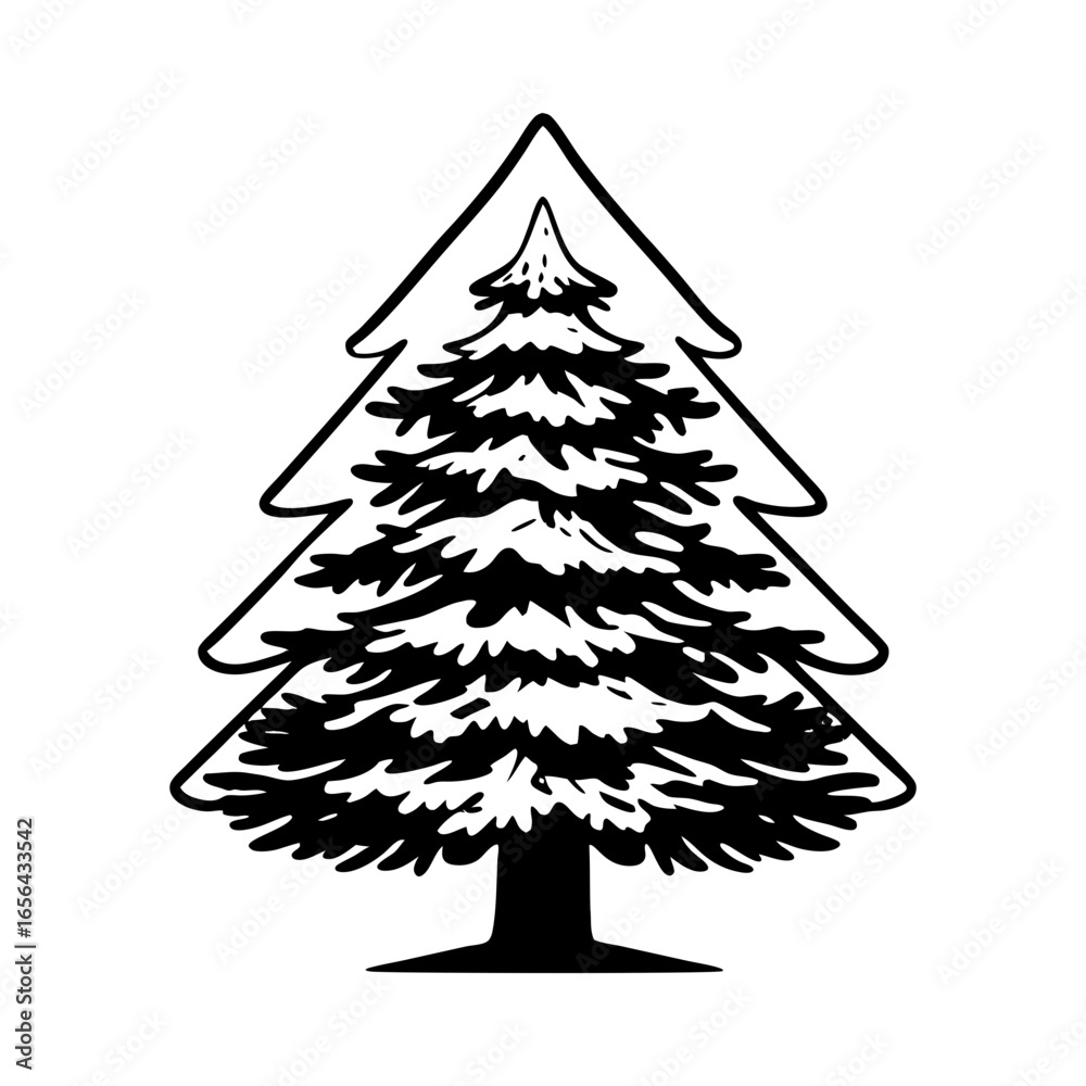 Obraz premium Monochrome illustration of a stylized evergreen tree with a bold outline design