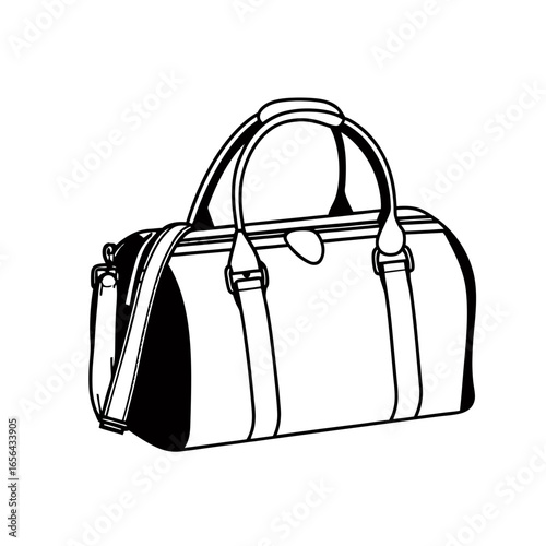 A Simple Black and White Illustration of a Classic Duffle Bag