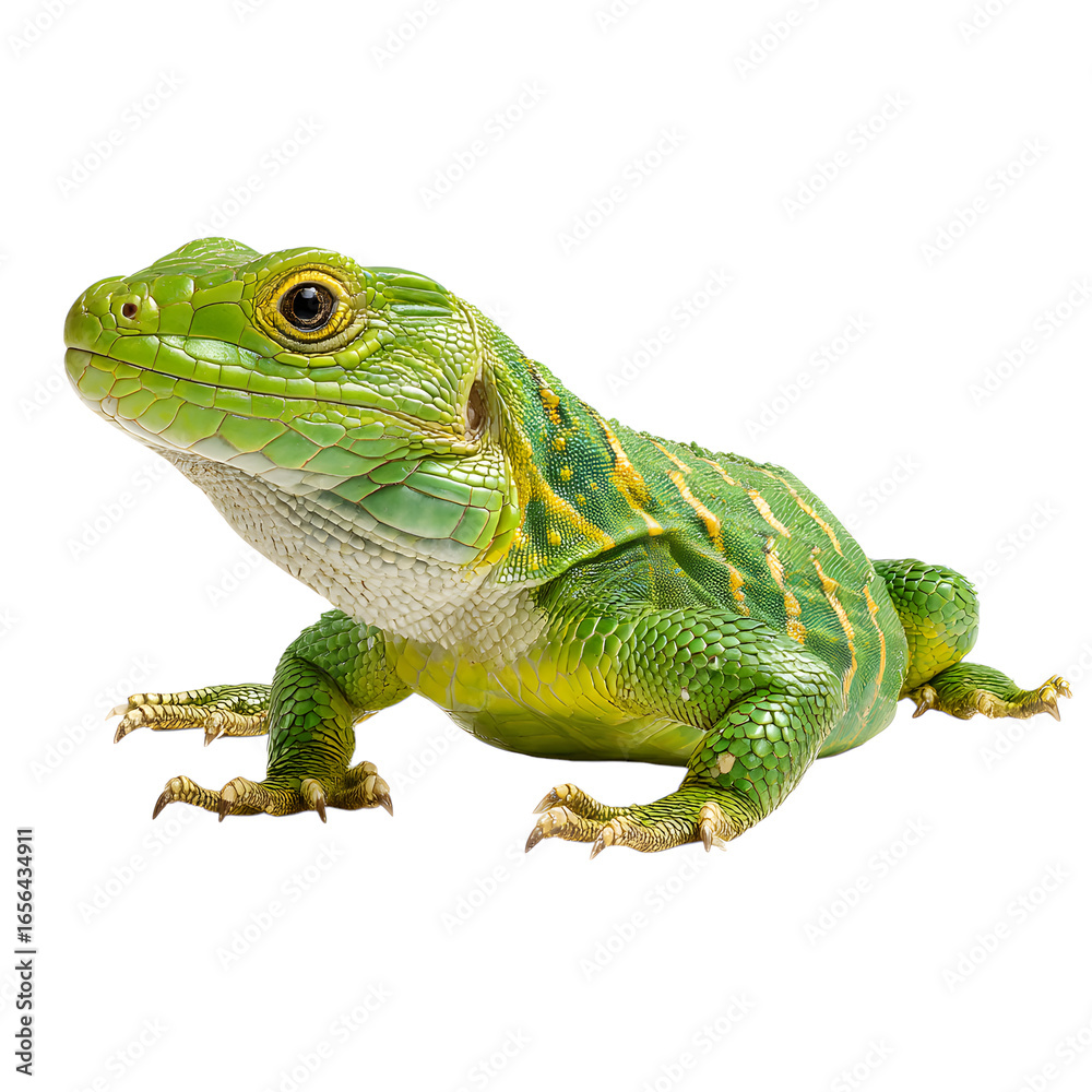 Obraz premium Caiman Lizard: Bright green reptile with armored scales, isolated on a transparent background. --v 7.0