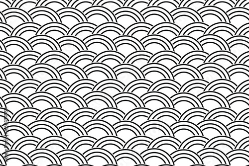 seamless pattern abstract scales simple Nature seamless pattern with japanese wave circle pattern black and white background. Vector illustration