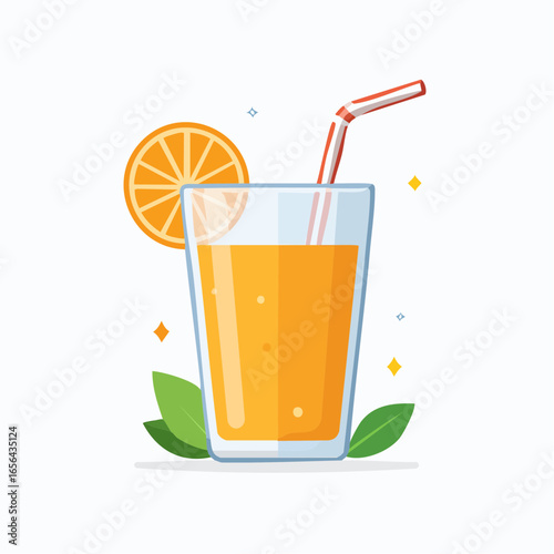 Orange Juice In Glass With Straw And Orange Slice Illustration