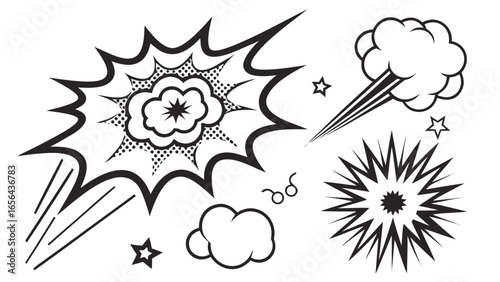 Collection of comic book style explosion and speech bubble elements