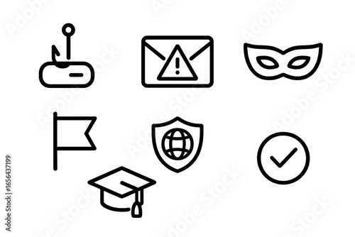 Cybersecurity and Education Line Icons