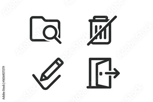 Set of four outline icons for digital interface elements