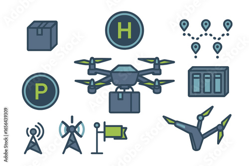 Drone delivery and logistics icons