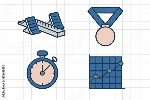 Sports and Performance Icons: Start Block, Medal, Stopwatch, Graph