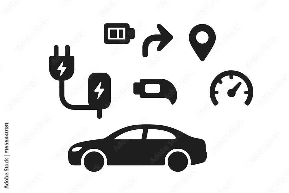 Naklejka premium Electric car charging and performance icons