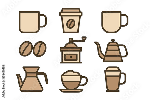 Coffee brewing and serving icons