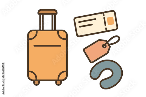 Travel Essentials: Suitcase, Ticket, Neck Pillow