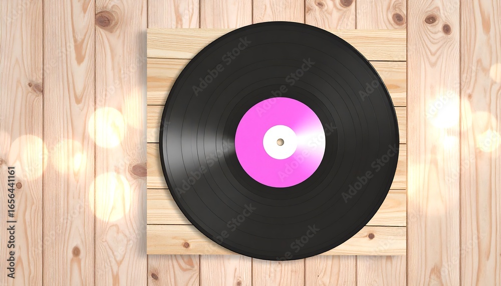 Obraz premium Vinyl record on wooden planks