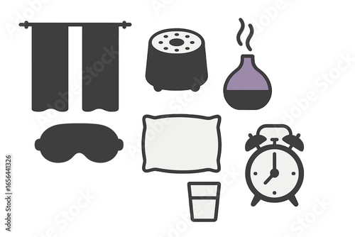 Sleep and relaxation items icons
