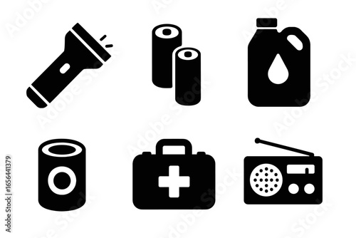 Emergency preparedness kit icons