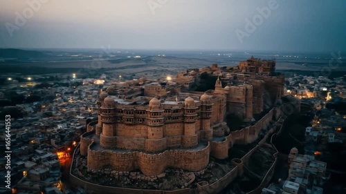 Aerial View of Jaisalmer Fort Rajasthan India at Dusk Golden Sandstone Landmark Architecture Heritage and Travel Destination with Ancient City Landscape