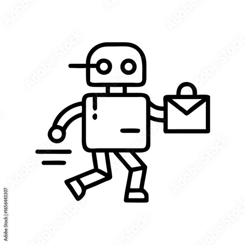 Robot delivering a package while running in a modern line-art style  