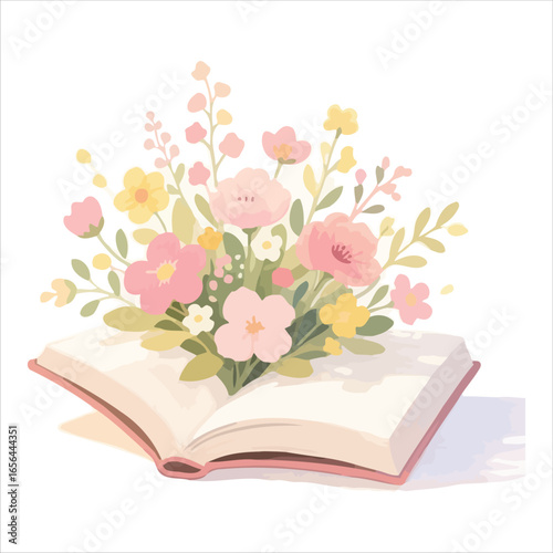 Art of open book with pastel flowers