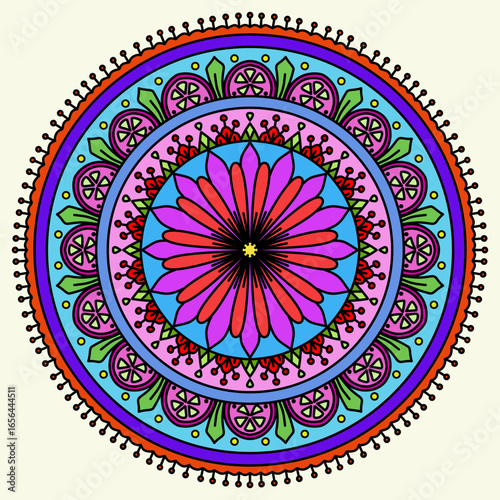 Mandala ornamental round pattern, Vibrant mandala with intricate floral patterns, Vintage decorative elements. Oriental pattern, vector illustration, Circular pattern in form of mandala, tattoo, décor