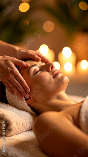 Wallpaper Mural A woman receives a relaxing facial massage in a peaceful spa setting, wellness, beauty treatment, serene atmosphere, professional skincare, calm and tranquil environment Torontodigital.ca