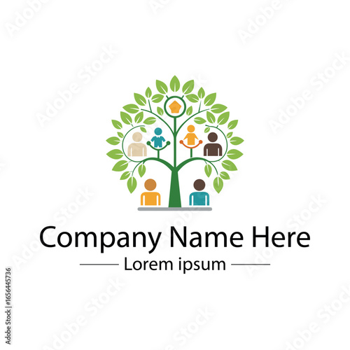Modern Family Tree Logo design with  tree and genealogy symbol