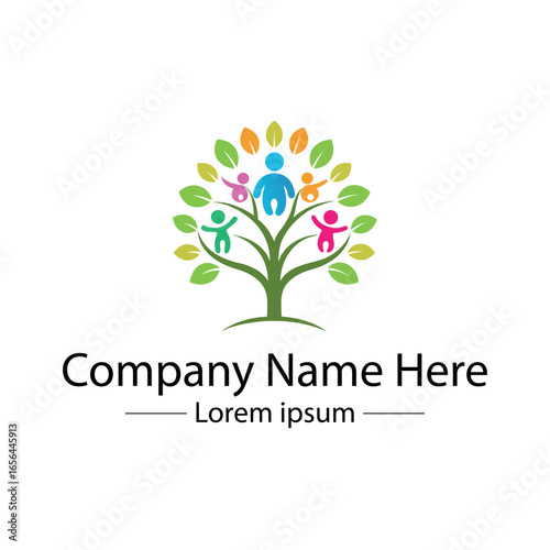 Modern Family Tree Logo design with  tree and genealogy symbol