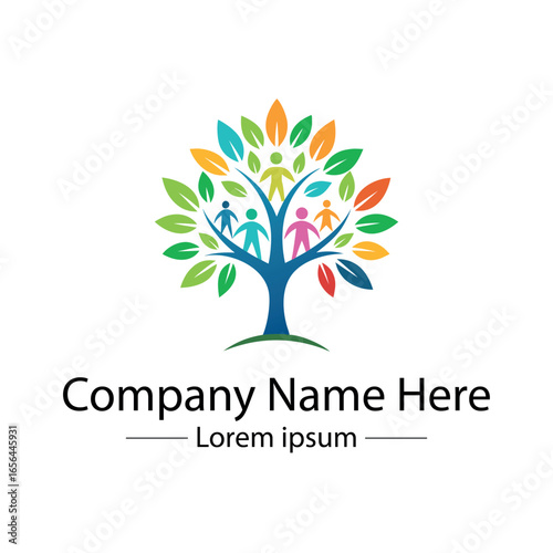 Modern Family Tree Logo design with  tree and genealogy symbol
