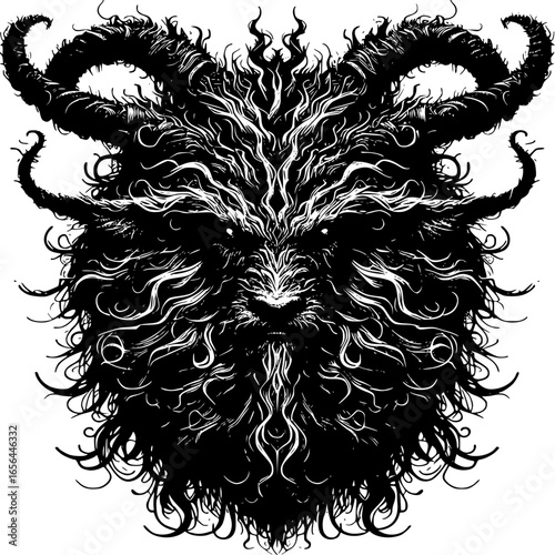 Mystical creature: A detailed illustration, an imposing black and white image, showcasing an intricate design of a mystical creature, emphasizing textures, form, and character.