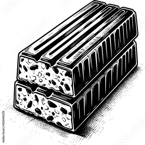 Crispy Bar of Sweet Indulgence: A layered chocolate bar with a distinctive, textured design, presented in a high-contrast, appetizing view.