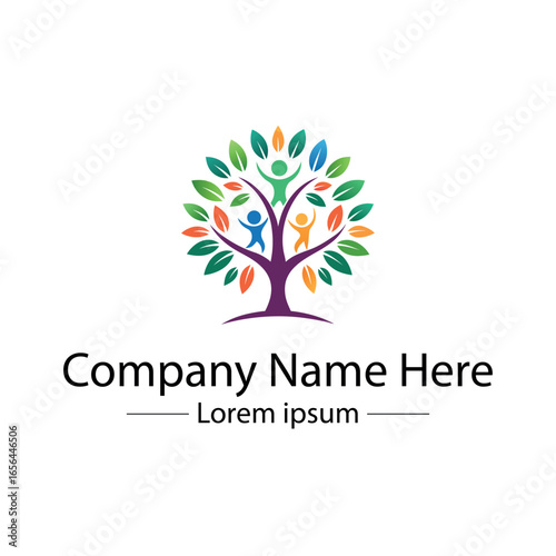 Modern Family Tree Logo design with  tree and genealogy symbol
