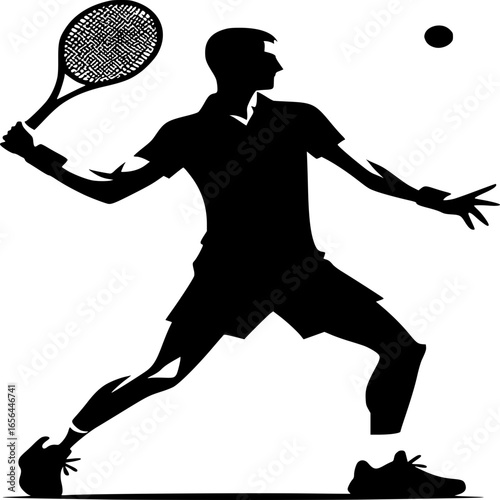 Tennis Silhouette in Action: A dynamic silhouette captures a tennis player's powerful serve or forehand, frozen in mid-motion with focused intensity and sporting elegance. 