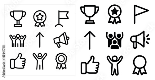 Award and achievement icons set – outline, linear, trophy and recognition symbols