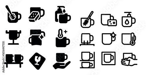 Kitchen and beverage solid icons set – flat, filled, cooking and drink symbols