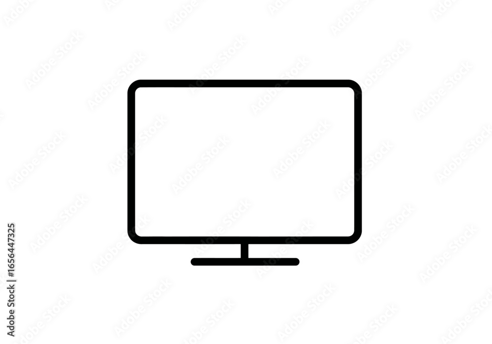 A black outline of a monitor or TV screen sits on a small rectangular stand A black outline of a monitor or TV screen sits on a small rectangular stand