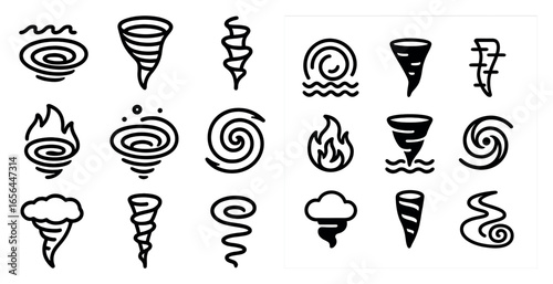 Weather and nature outline icons set – line, linear, storm and climate symbols