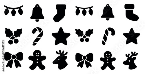Holiday and festive icons set – silhouette, filled, celebratory and seasonal symbols