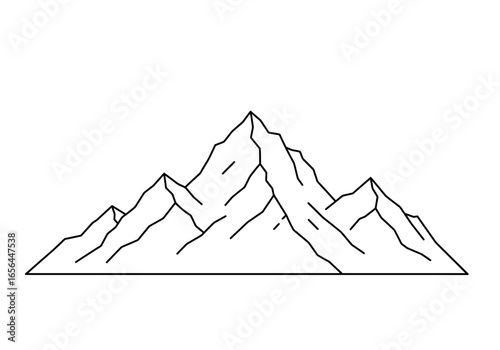 Black  white line drawing of mountains with jagged peaks against a plain background