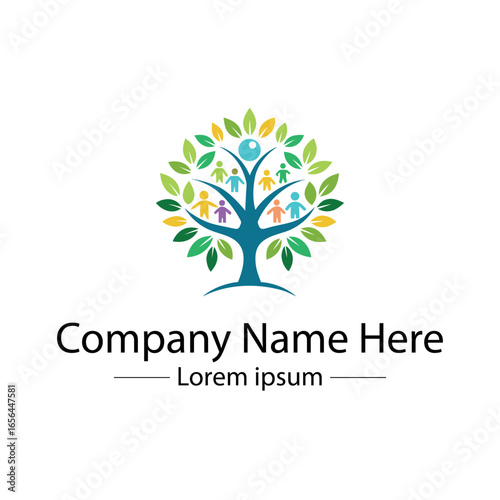 Modern Family Tree Logo design with  tree and genealogy symbol