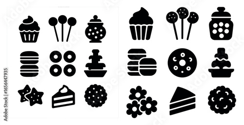 Bakery and desserts icons set – silhouette, solid, pastry and sweet symbols