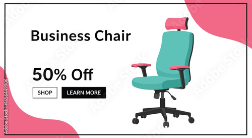 Advertisement for a business chair with fifty percent off