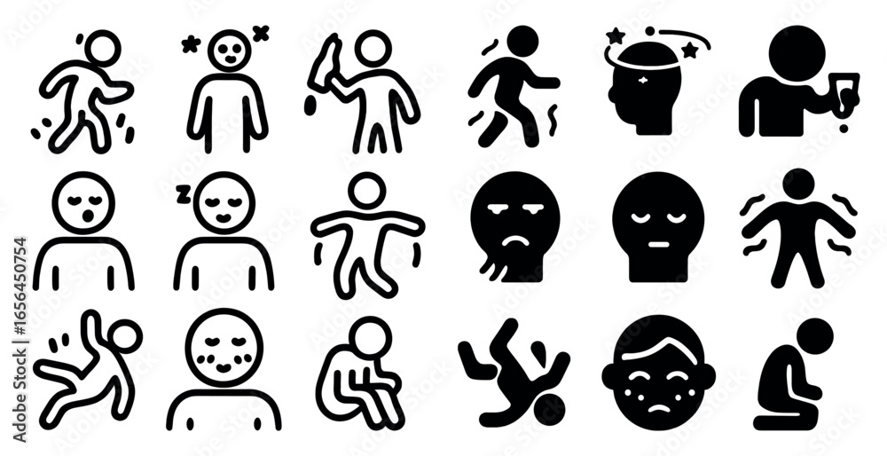 Fototapeta premium Emotions and expressions outline icons set – linear, solid, mood and feeling symbols