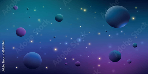 A luminous blue sphere of Earth orbits among distant stars and galaxies in the dark expanse of the cosmos