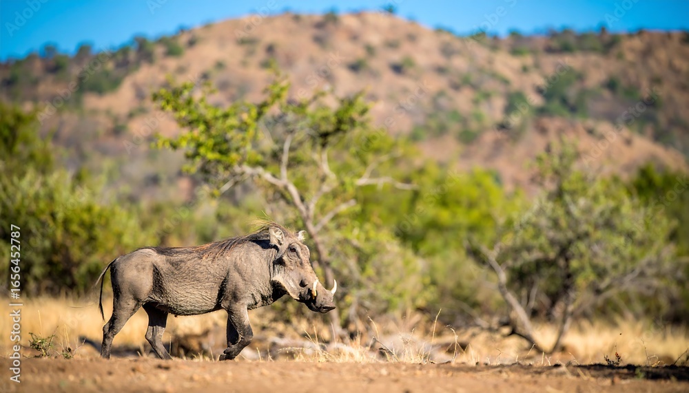 Fototapeta premium Wild pig in savanna landscape